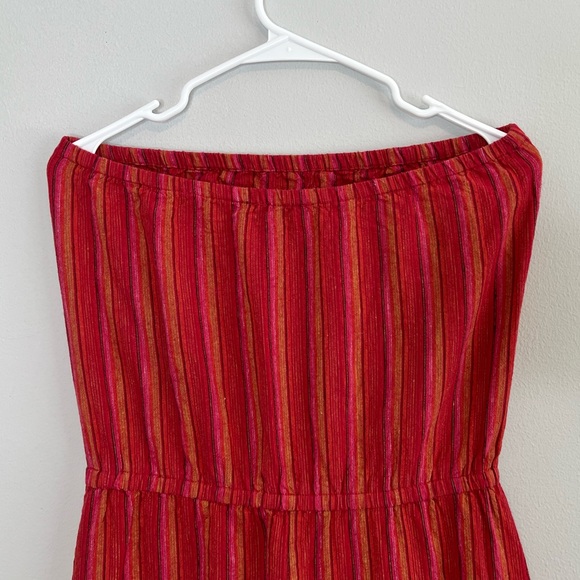 Drew Red Orange Stripe Emerson Jumpsuit Strapless Linen Blend Vacation Resort - Picture 8 of 10
